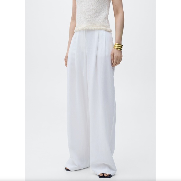 268. MANGO MNG White Lyocell Suit Pants Belted $90 NWOT Sz 4 - Picture 1 of 5